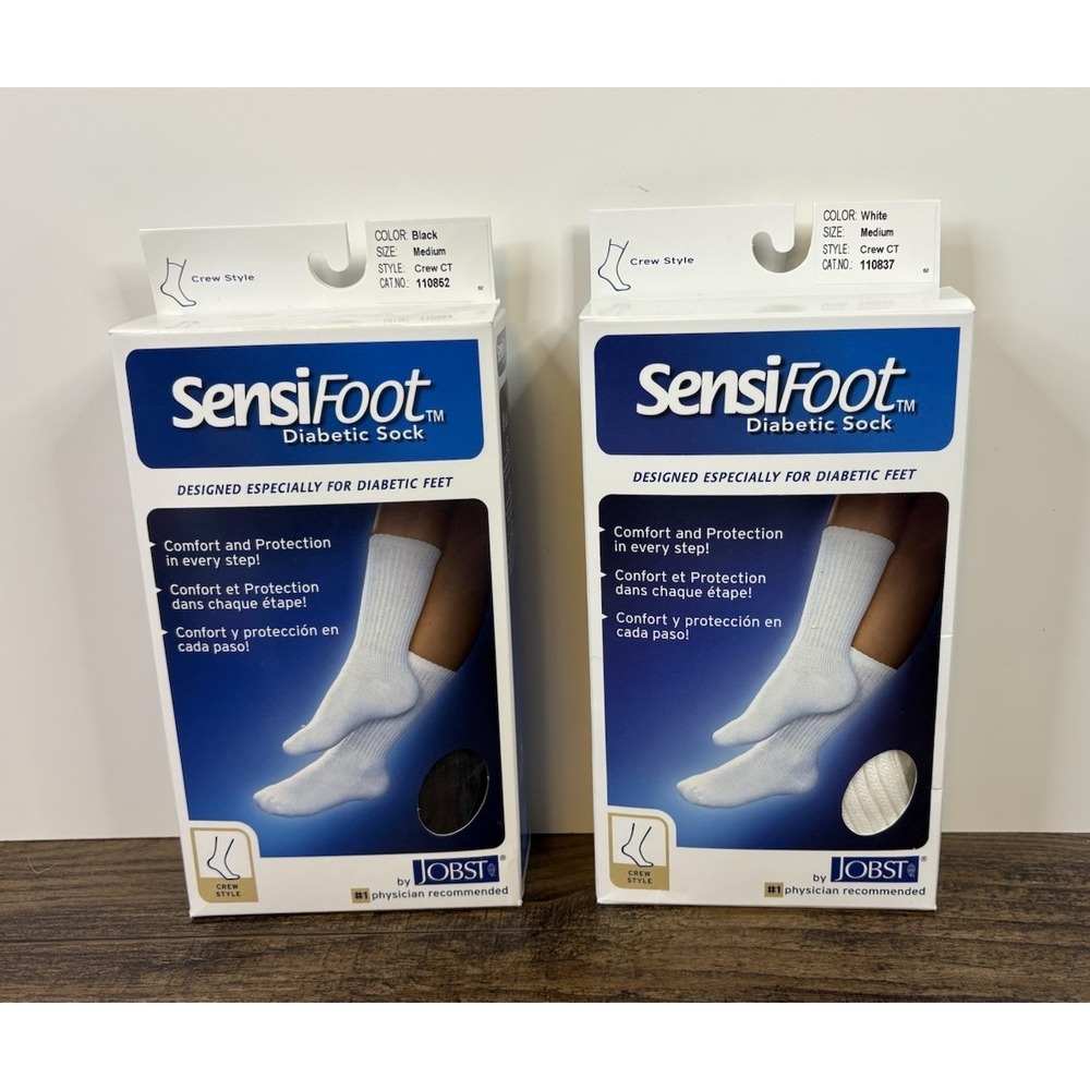 Jobst SensiFoot Diabetic Sock Crew Closed Toe Medium White & Black 110837 110852
